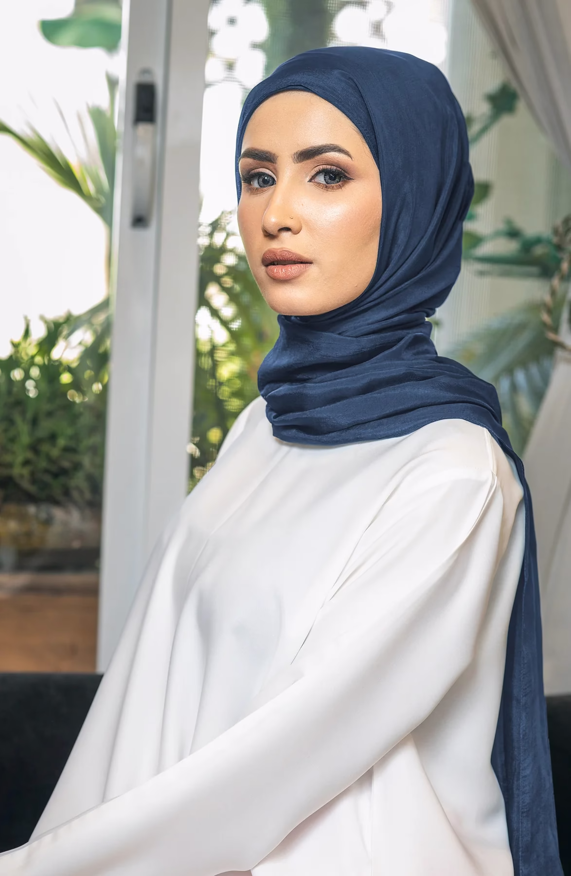Navy Blue Silk Hijab – Timeless and Elegant Headscarf for Women Luxurious navy blue silk hijab with a soft, elegant finish, ideal for formal, casual, and everyday wear.