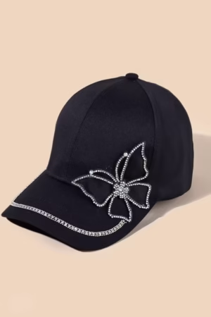 Rhinestone Butterfly Baseball Cap with Sparkling Design for Women.