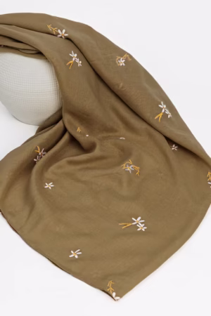 Peanut Brown Bloom Stitch Lawn Hijab with lightweight, breathable fabric and intricate embroidery for effortless style.
