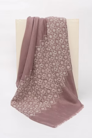 Tea pink lawn hijab with intricate Mosaic embroidery.