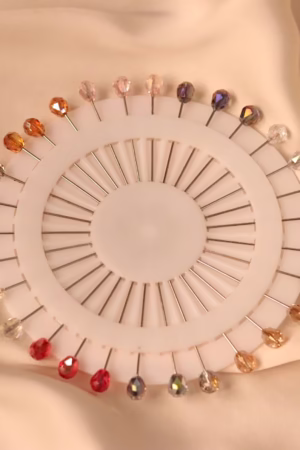 Elegant holographic crystal straight pins designed for securing hijabs, scarves, or shawls with sparkle and style.