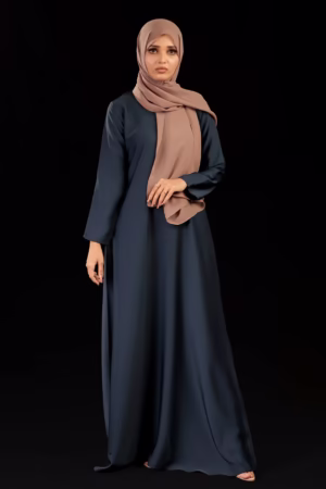 Elegant Navy Blue Abaya with subtle detailing, perfect for formal and casual occasions.