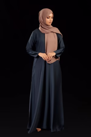 Elegant Navy Blue Abaya with subtle detailing, perfect for formal and casual occasions.