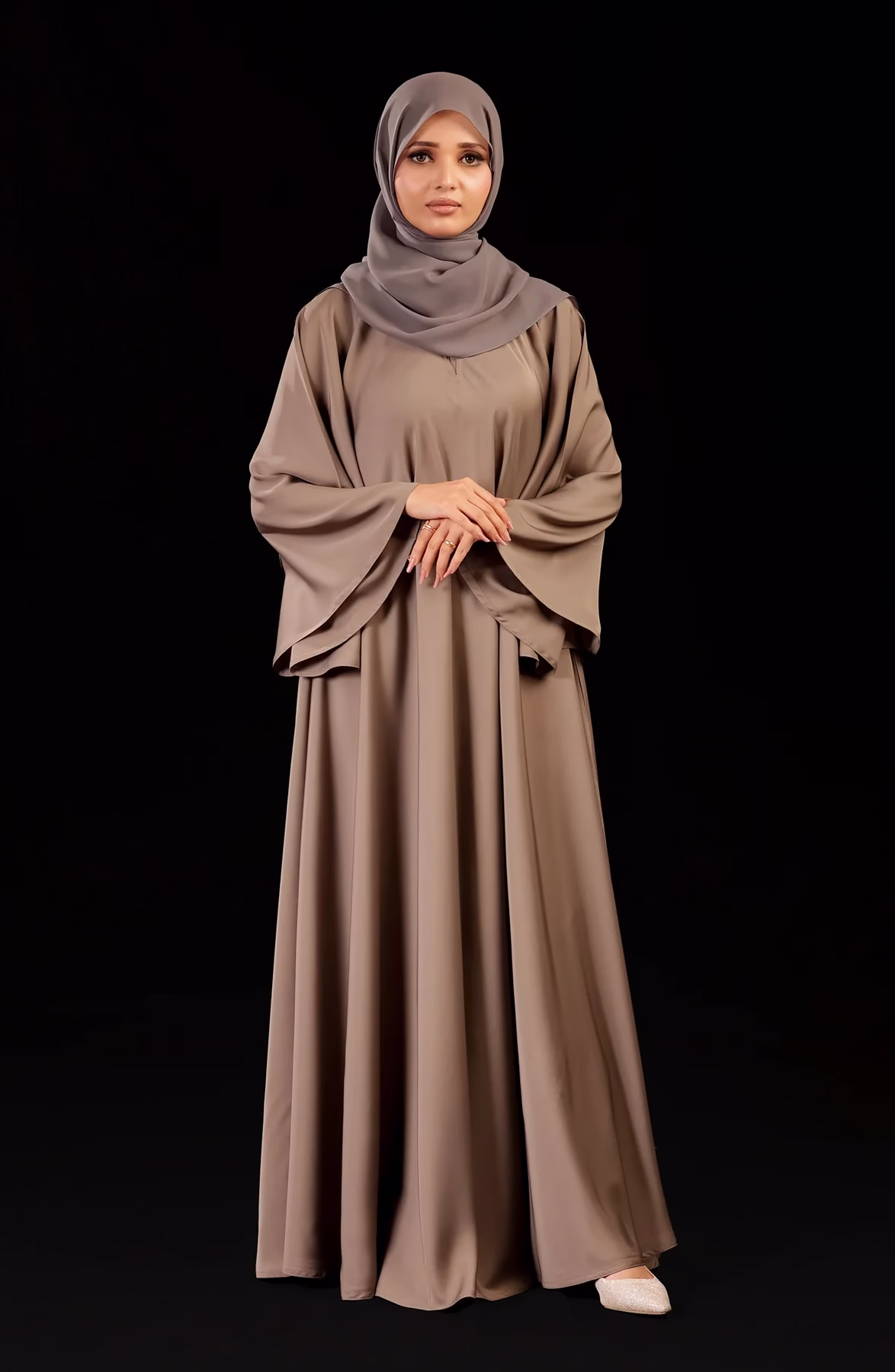 Elegant Beige Umbrella Abaya | Modest & Stylish Elegant beige umbrella abaya with a flowy design, perfect for modest fashion and versatile styling.
