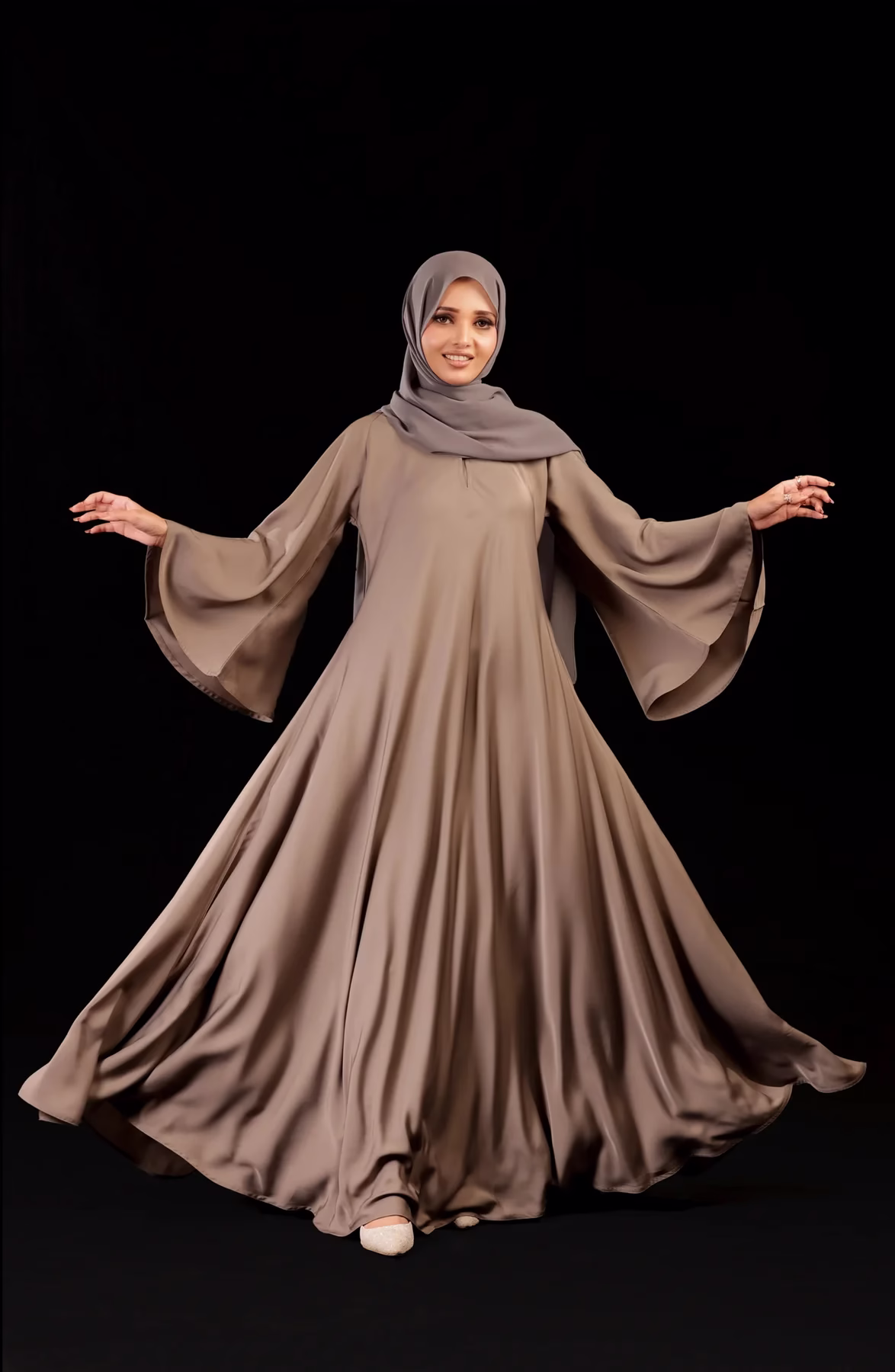 Elegant Beige Umbrella Abaya | Modest & Stylish Elegant beige umbrella abaya with a flowy design, perfect for modest fashion and versatile styling.