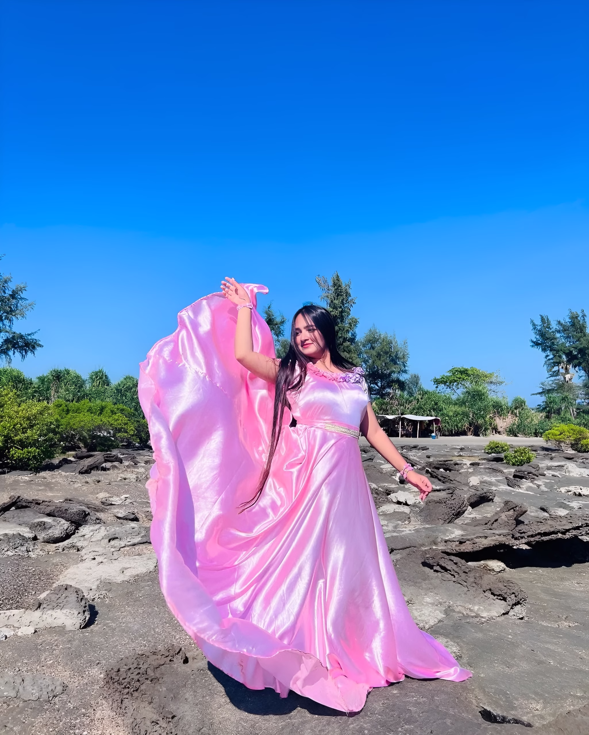 Baby Pink Heavy Flare Silk Maxi Baby Pink Heavy Flare Silk Maxi with elegant heavy flare, perfect for formal occasions.
