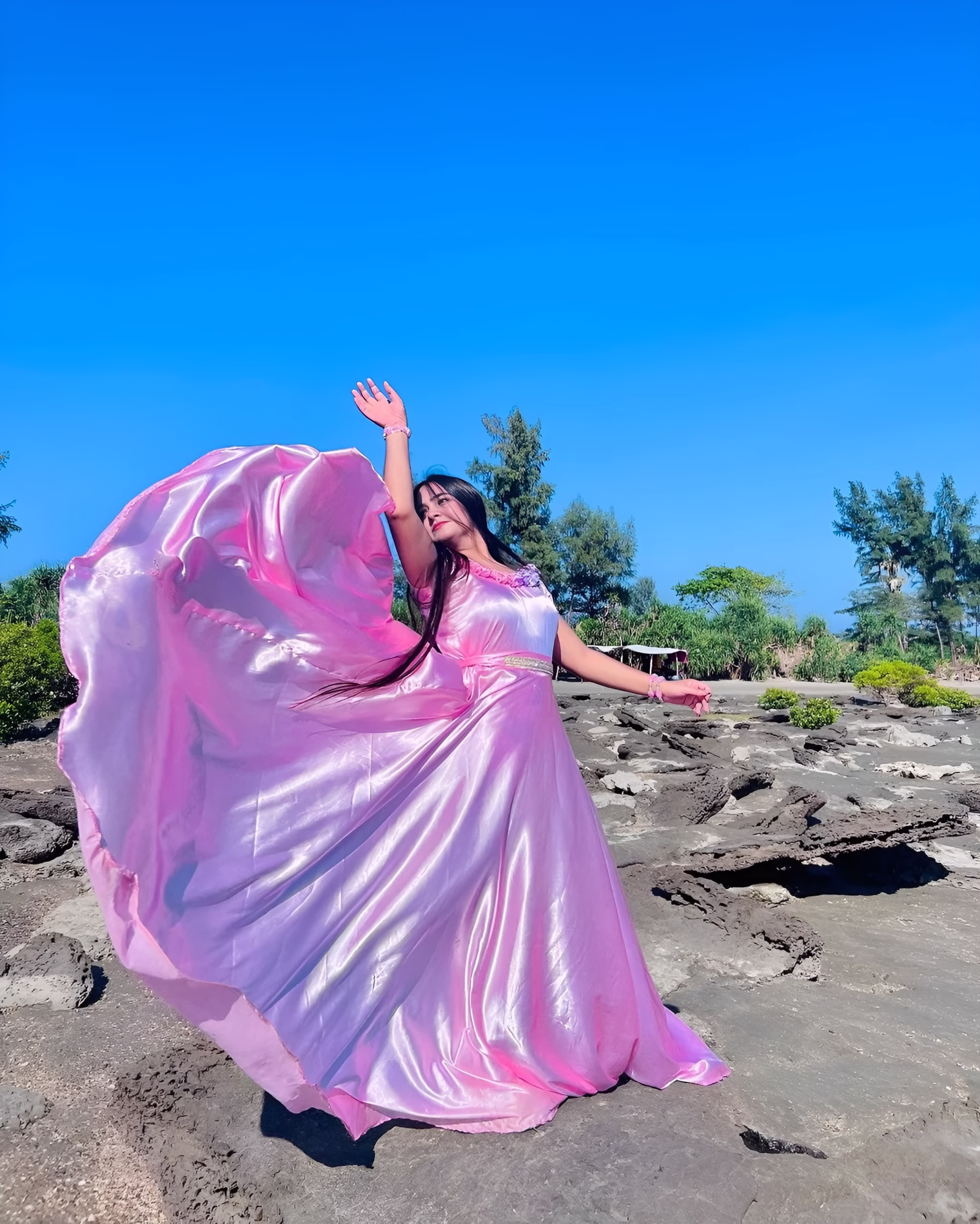 Baby Pink Heavy Flare Silk Maxi Baby Pink Heavy Flare Silk Maxi with elegant heavy flare, perfect for formal occasions.