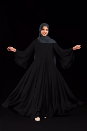 Elegant Black Umbrella Abaya with a flowing silhouette, perfect for modest and stylish wear.