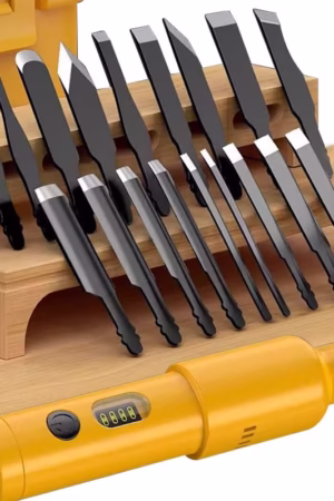 High-quality carpentry tools set with hammer, saw, chisel, and accessories