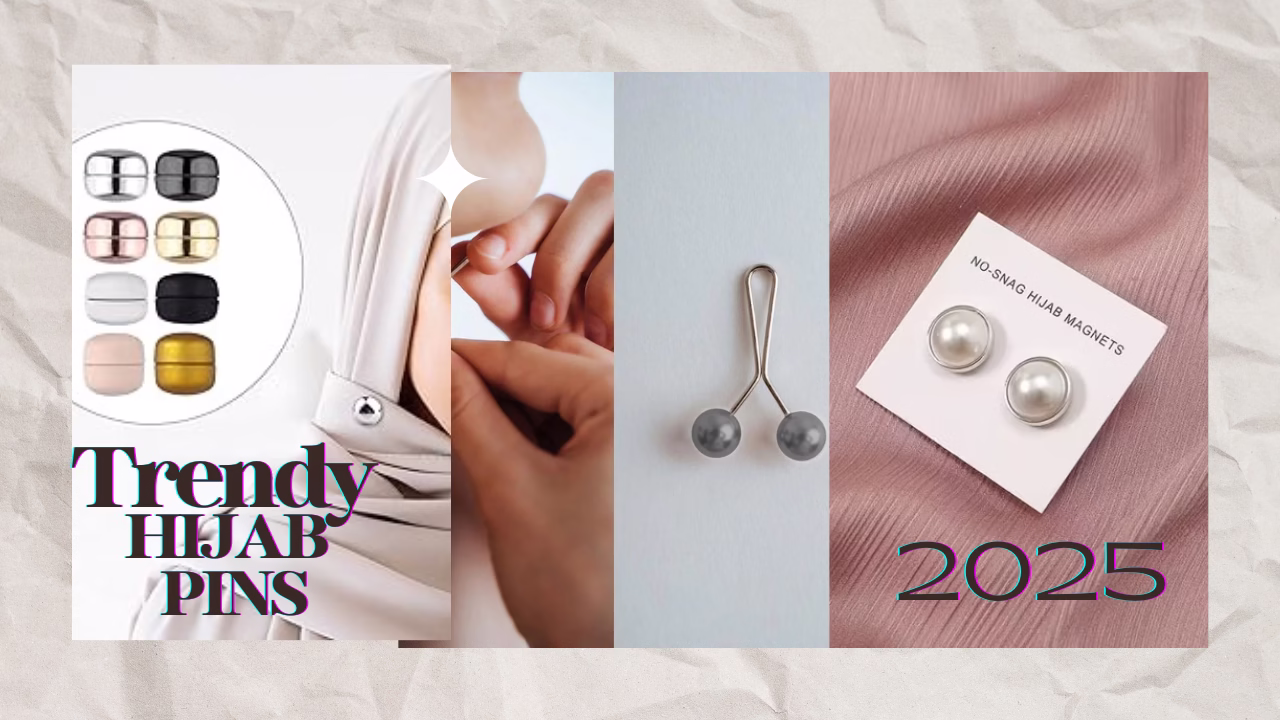 Elegant magnetic hijab pins for daily wear, perfect for silk, chiffon, and thick scarves