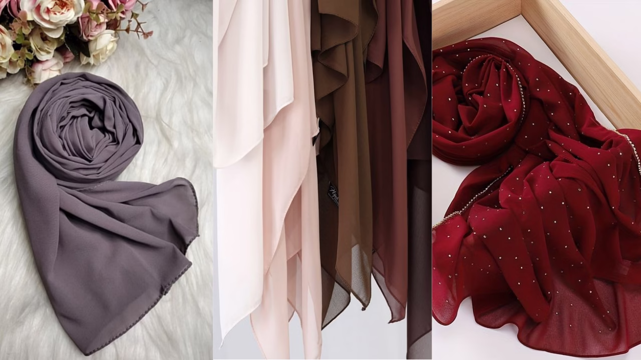 Elegant plain premium chiffon hijab in soft neutral shade, lightweight and breathable for daily modest wear.