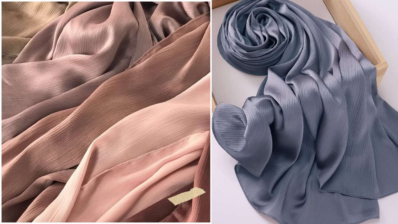 Luxury silk hijab in soft pastel color – elegant premium style 2025
