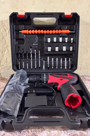 Cordless electric screwdriver set with rechargeable battery and multiple bits