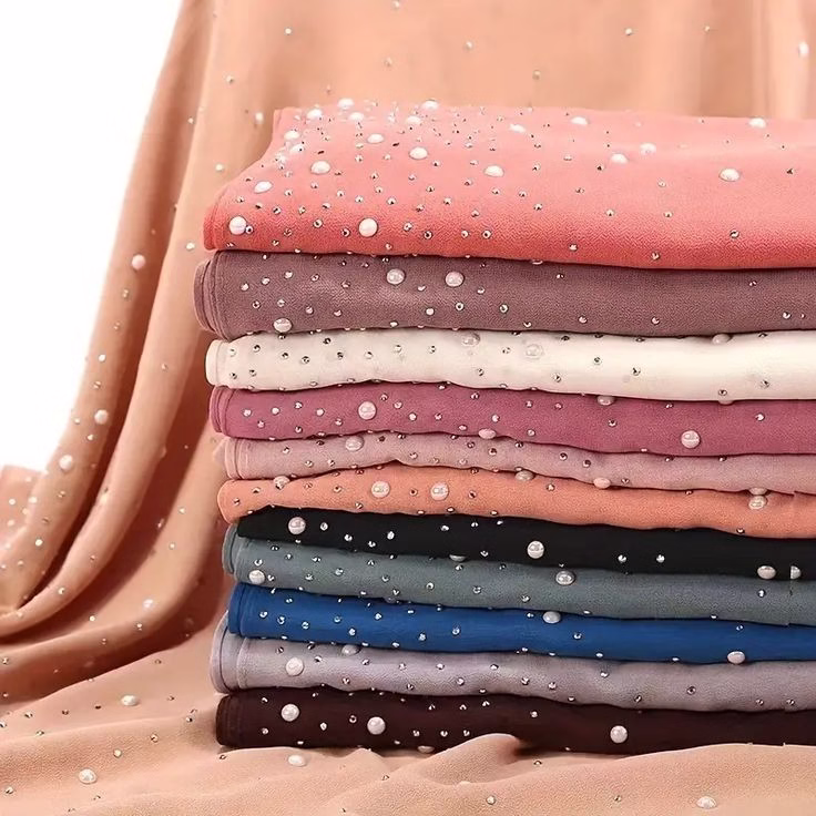 1pc Plain Color Pearl Chiffon Beautiful Fashion…