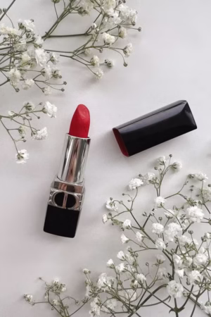 Long-lasting matte red lipstick in luxury packaging for women