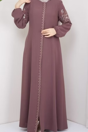 Stylish embroidered open abaya with front-open design for women