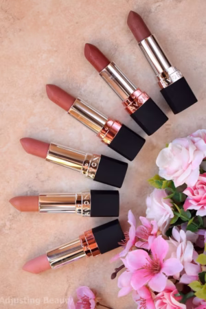 Luxury red lipstick in gold case with long-lasting creamy finish